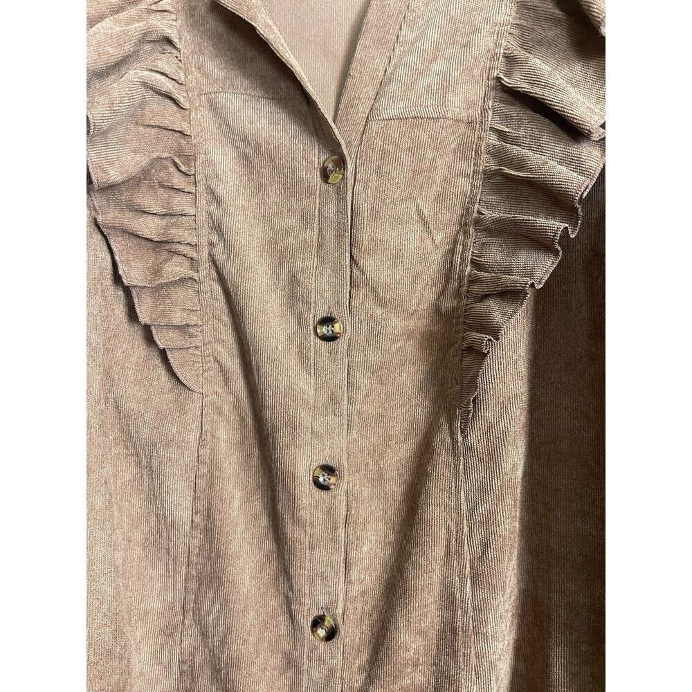 Shein Corduroy Button Up Dress with Ruffles Brown Women Size XL New Without Tags - Picture 5 of 10
